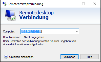 IP-Adresse eingeben und verbinden